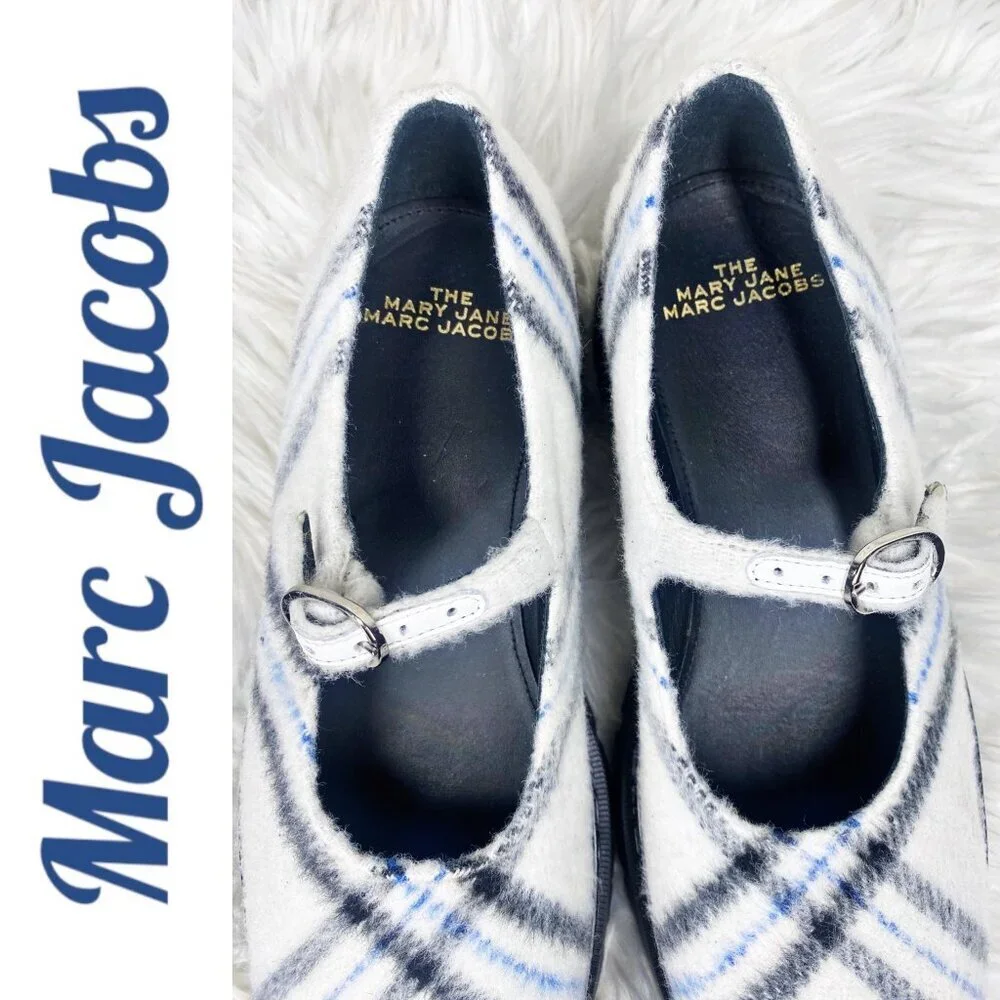 NWOB MARC JACOBS MARY‎ JANE PLATFORM WOOL PLAID, SIZE 38